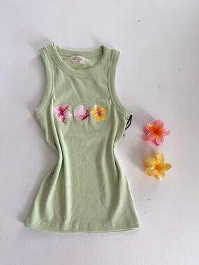 Light Green Floral Tank Top